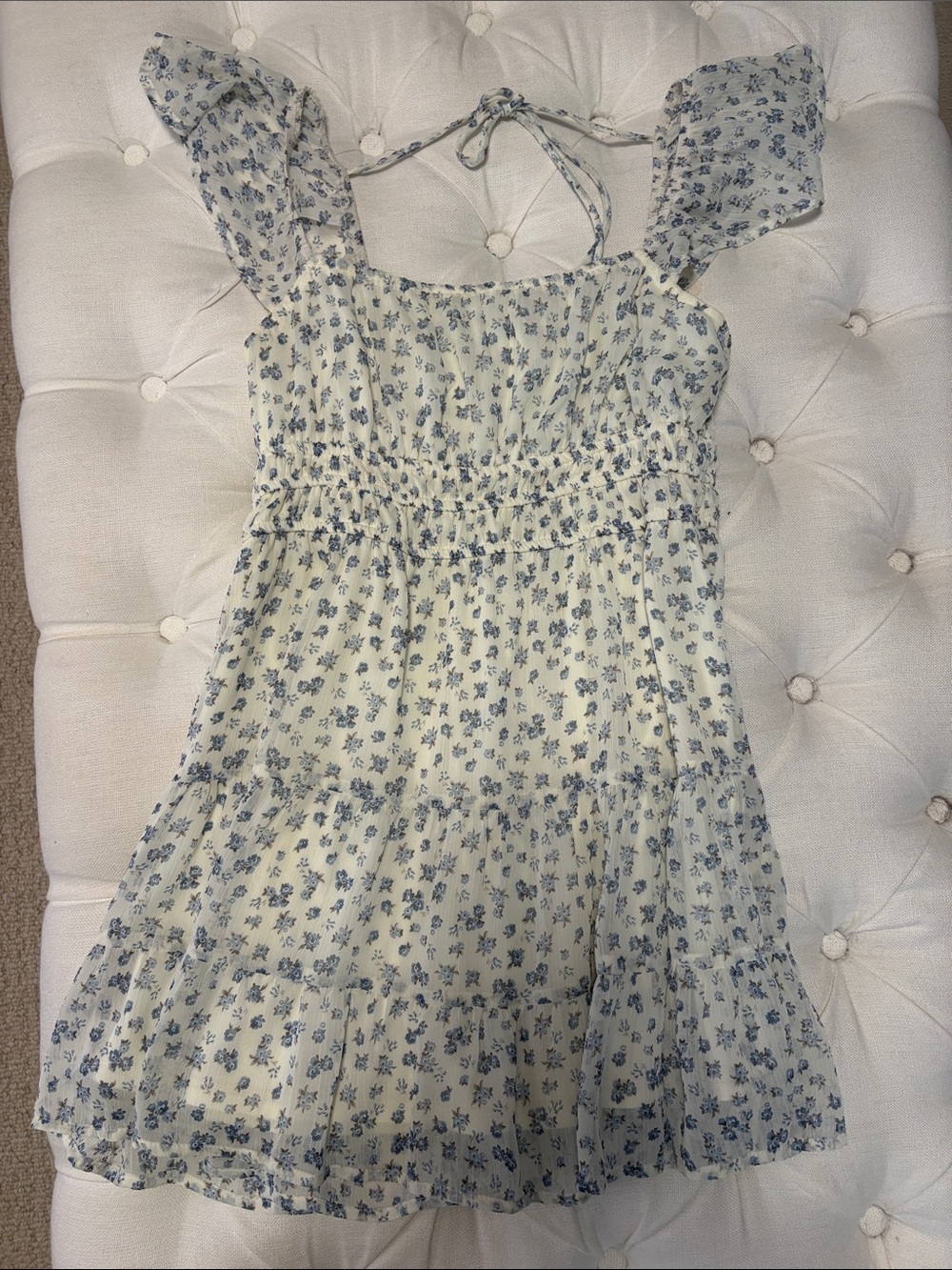 Altered state White Dress with Blue Floral Print
